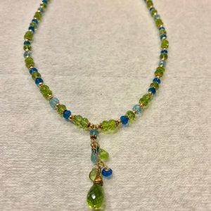 Handmade Gold, Green, and Blue Gemstone Necklace